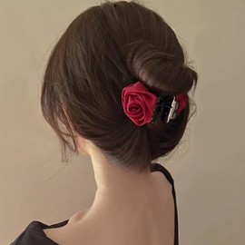 3 Pcs Retro Satin Rose Hair Claw Clip for Women Rose Flower Nonslip Jaw Clip Floral High Ponytail Hold Strong Hair Clamps Thick Thin Shark Hair Clips for Hair Styling Hair Accessories
