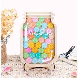 Smiley Face 11" Reward Jar Magnetic DIY Name 75 Tokens for Classroom Kids Potty Training Chore Chart Toddler Kids Good Behavior Management Tools Back to School Gifts Decor RWJ-03-SMILEY-L