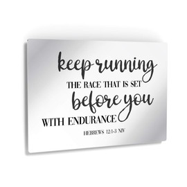 Smile Art Design Keep running the race that is set before you with endurance Hebrews 12:13 NIV Scripture Wall Art Metal Print Bible Verse Christian Religious Inspirational Gift Ready to Hang 8x12