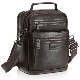 Polare Italian Full Grain Leather Messenger Bag Vintage Chest Shoulder Crossbody Bag Casual Sling Business Handbag for Men (Coffee)