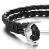 COOLSTEELANDBEYOND Mens Women Marine Anchor Wrap Bracelet Wristband, Double-Lap Black