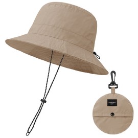 Sombrero de cubeta impermeable para mujeres y hombres, sombrero de lluvia de ala ancha, sombrero de sol plegable, protección UV, verano, playa, pesca, senderismo, safari, Caqui, One Size