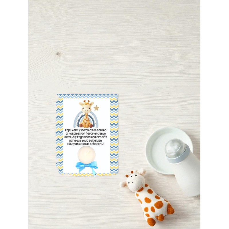Paquete de 10 Tarjetas con Vela para Baby Shower (Jirafa)