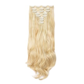 Cybelleza Clip-In Extensions 8-Piece Set Hairpiece Hair Extensions Wavy Hair Thickening Like Real Hair Synthetic Hair Curly Wavy Hair Voluminous Heat Resistant Long Dark Blonde & Bleach Blonde