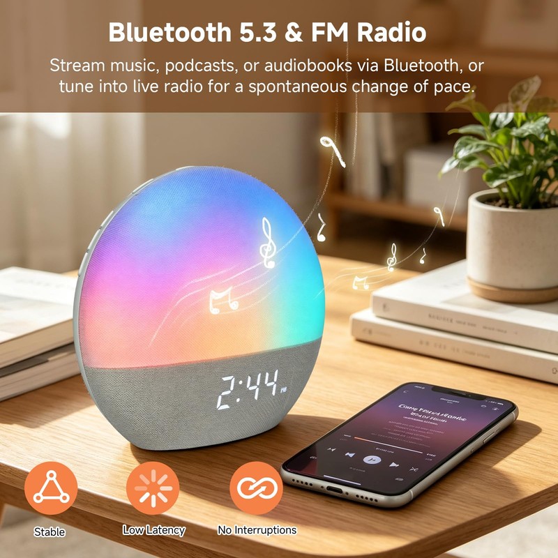 Sunrise Alarm Clock with Radio, White Noise Machine, Wake Up
