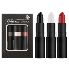 BEUKING Matte Velvety Lipstick Set, Face Painting Stick, Lightweight Matte High Pigment Not Fade Smooth Non-Smudge Lip Gloss for Daily Festival Lip Face Make Up (02# Black White Red, 1.76 oz)