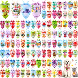 Sweetude 100 Pcs Spring Plaid Dog Bandanas Bulk with Sayings Spring PET Scarf Bibs Adjustable Washable Kerchief Seasonal PET Costume Accessories Grooming Supplies for Small to Large Cats Dogs