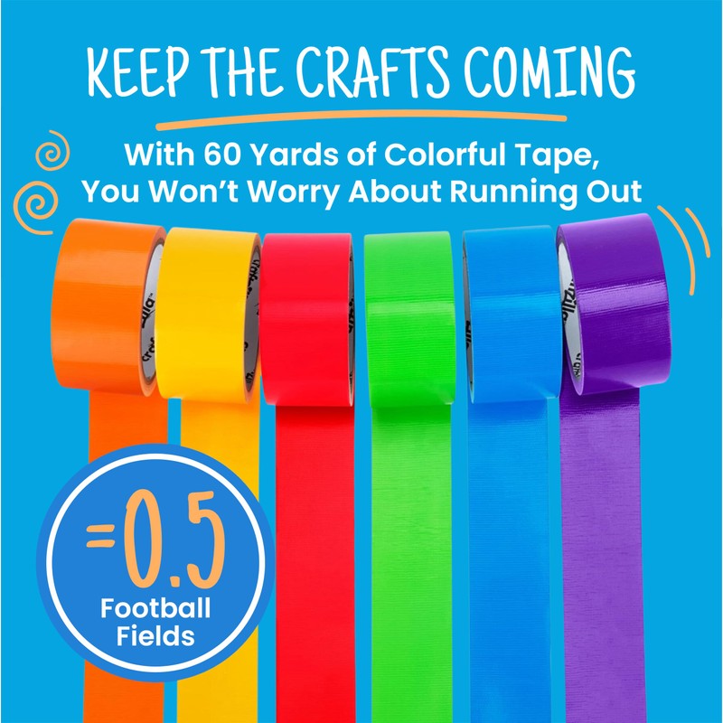 Rainbow Colored Duct Tape Pack - 6 Bright Colors, 10