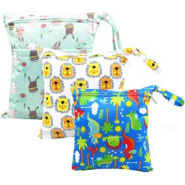 HOTLIKE Wetbag, Nassbeutel, 3 Stück Windeltasche Wickeltasche, Nasstaschen Wiederverwendbare Organiser Beutel Waschbar mit Reißverschluss für Baby Kleinkind Reisen Gym (Hellgrün)