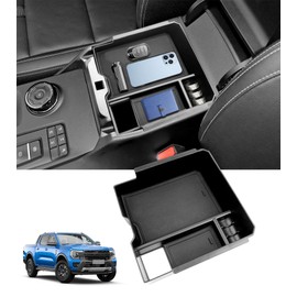 Center Console Organizer Tray Fit for Ford Ranger 2024 2025 XL XLT Lariat Raptor Pickup Truck, Armrest Storage Box Tray ABS Arm Rest Middle Insert Organizer Interior Accessories(Electric Handbrake)