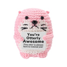 TOYMIS Positive Sea Otter, Funny Handmade Crochet Sea Otter with Encouragement Card Emotional Doll Support Animal Toy for Bedroom Study Room Office Desk