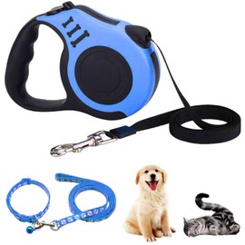 Dog Lead, 5 m Retractable Dog Lead, Extendable Dog Lead with Non-Slip Handle, Dog Lead Strap Roller Lead for Training and Walks for Small and Medium Dogs up to 15 kg (Blue)