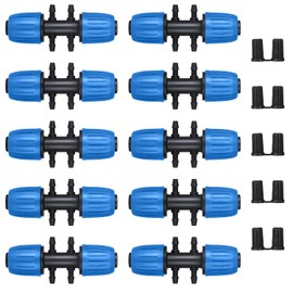 10 Pcs Drip Irrigation Fittings Kit, MSDADA Drip Irrigation System Connector Set for 1/2'' to 1/4'' Irrigation Tube, Anti-Drop Connectors Barbed & Threaded Double-Locked Irrigation Fitting(Blue)