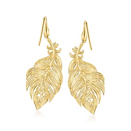 Ross-Simons Italian 18kt Gold Over Sterling Filigree Feather Drop Earrings