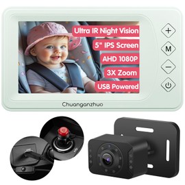 S100P Baby Car Camera with Ultra Night Vision, 5'' HD 1080P IPS Baby Car Monitor with 3X Zoom, Backseat/Carseat/Rear Seat Camera USB, Easy No-Damage Install, Safety for Infants and Pets (5 inch Green)