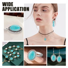 PH PandaHall 84pcs Synthetic Turquoise Stone Cabochons, 7 Sizes Blue Texture Gemstone Tiles Oval Flat Round Dome Bead Stone Cabochon Tile for Bracelet Necklace Earrings Cameo Jewelry Making, 6~40mm