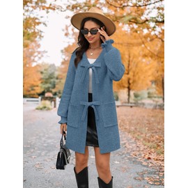 Women's Casual Lightweight Long Sleeve Pockets Cardigan Sweater Plus Size Soft Drape Open Front Chunky Cardigan Blue 2XL