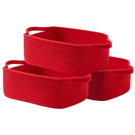 KALLAX Small Woven Basket, 12 x 8 x 4.5 Inches, Small Storage Baskets for Organizing, Gift Baskets Empty, Cute Rope Shelf Closet Storage Bins for Shelves, Dog Toy Basket, Red