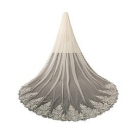 AiberLisha Royal Length 3.5M Lace Edge Wedding Bridal Veil with Metal Comb Ivory