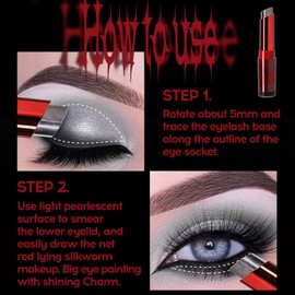 Black Silvery Shimmer Eyeshadow Stick, 2-in-1 Pearlescent Cream Eye Shadow, Multi-Purpose Glitter Eyeshadows Pencil Crayon Lipstick, Highly Pigmented Metallic Eyeliner Eye Makeup