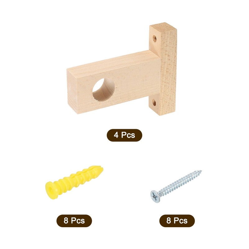 sourcing map 4Pcs Wood Rod Holders, Closet End Support Bracket