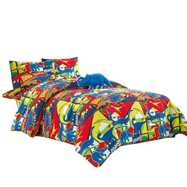 WPM Kids Collection Bedding 4 Piece Multi Color Twin Size Comforter Set Sheet Pillow sham Blue Dinosaur Pillow Fun Wild Park Jungle Print Design Roar Dinosaur (Roar Dinosaur, Twin Comforter)