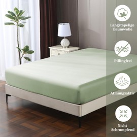 SOULFUL Satin Fitted Sheet, 180 x 200 cm, 100% Long Staple Cotton Bed Sheet, Fitted Sheet up to 25 cm Mattress Height, Suitable for Allergy Sufferers, Oeko-Tex Certified, Sage Green