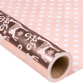MAYPLUSS Christmas Reversible Wrapping Paper - Mini Roll - 17 Inch X 32.8 Feet - Rose Gold with Glitter Metallic Foil Design (47.3 sq.ft.ttl)