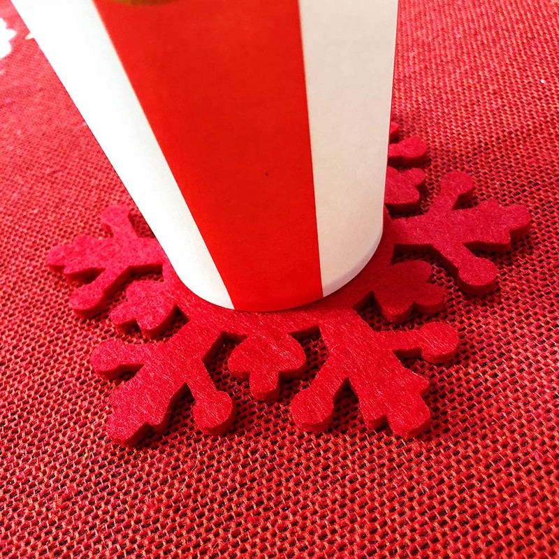 Christmas Decorations Red Felt Snowflake Coasters, 4pcs