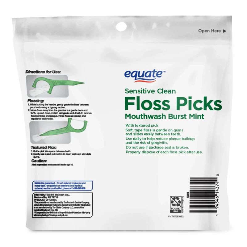 BURST Equate Mint Dental Floss Picks Mouthwash Burst Mint Soft