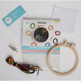 Simply Make Cross Stitch Kit - Fireworks Design for Kids and Adults, Including Hoop, Embroidery Thread, Fabric and Needle - Perfect for Adult Crafts and Beginners - Starter Cross Stitch Craft Kit