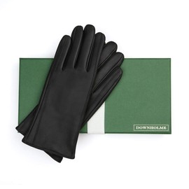 Downholme Women's Vegan Faux Leather Gloves with Warm Lining - Touch Screen Compatible, black