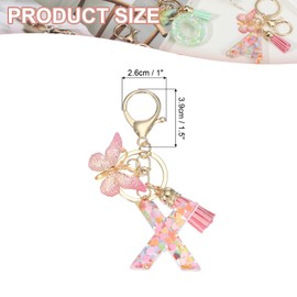PATIKIL Alphabet Initial Letter Keychain, Resin Cute Keychains with Tassel Butterfly Letter X Pendant Charm for Women Key Purse Handbag Bag Accessories, Pink
