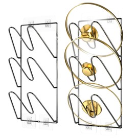 Jusgem 2 Pack Pot Lid Organizer Rack, 6-Tier Pots and Pans Lid Holder Organizer inside Cabinet or Wall/Door, No-Drill Adhesive Mount for Kitchen Storage (Black)