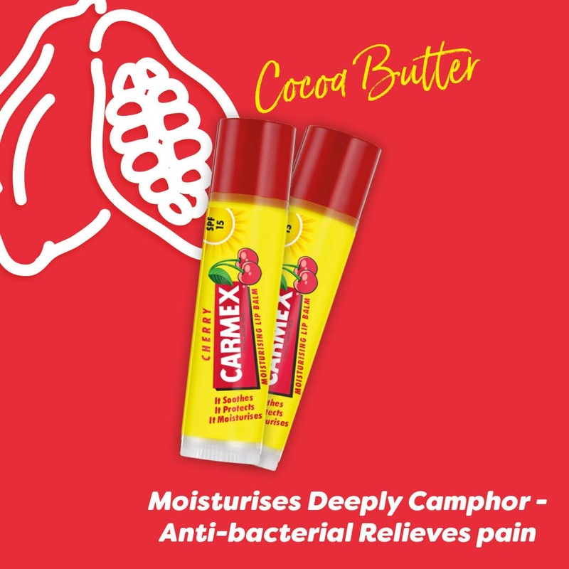Carmex Cherry Lip Balm Sticks (2-Pack) | Intense Moisturising Summer