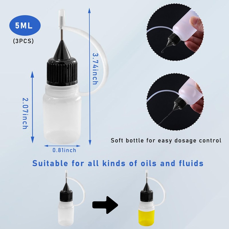 Augeny 3PCS Needle Tip Glue Bottle, 5ML Blunt Needle Tip