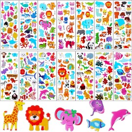 3D Stickers for Children and Toddlers, 14 Sheets, Swollen Sea Creatures, Underwater World, Children's Stickers, Girls, Boys, Reward Stickers for DIY Children's Birthday Party Favours, Bags, Party Bags