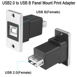 QIANRENON USB B to USB 2.0 Rectangular Panel Print Adapter USB B Female to USB 2.0 Female Fixed Mount Data Connector, Mounted on Desktop, Device Board, for Printer Scanner Fax Hard Drive