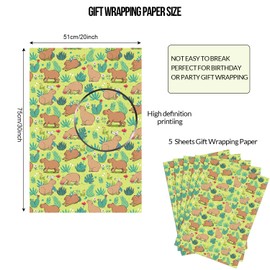 KIVYOIG Capybara Gift Wrapping Paper 51 x 75cm Kraft Paper 5 Sheets Gift Wrap Paper Present Gift Wrapping Paper Birthday for Kids Birthday, Party Decoration (Green)