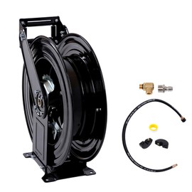 YSMN Pressure Washer Hose Reel 50ft with Swivel Arm 3/8" Retractable Pressure Washer Reel, Auto Rewind Heavy Duty Steel Professional Power Wash Hose Reel Lead for Air/Oil/Water 4000 PSI