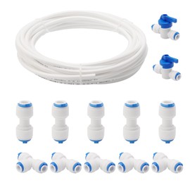 Unxuey 10 m Water Supply Pipe Hose Connection Set, 1/4 Inch PE Hose for RO Water Filter System Fridge with Hose Connections (I + T + Ball Valve Type)