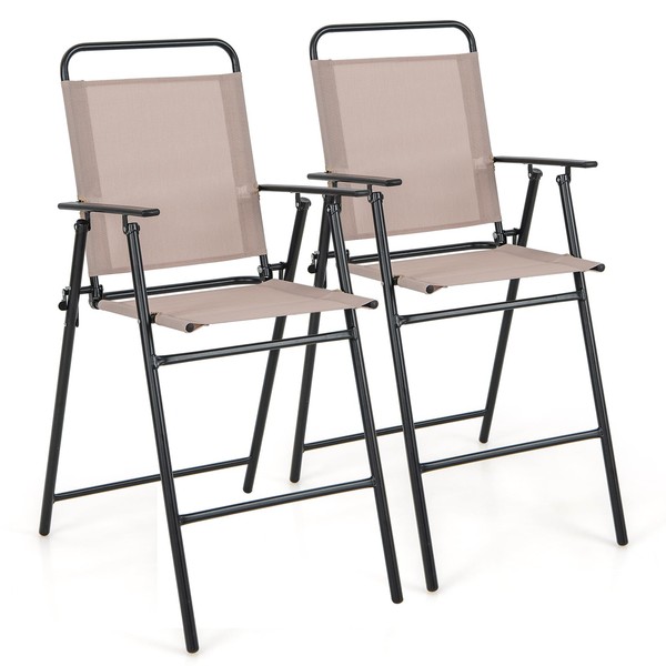 Tangkula Modern Outdoor Folding Bar Stool Set of 2, Patio