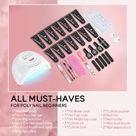 JEWHITENY JEWHITENY 14 Colors Poly Extension Gel Nail Kit With U V Lamp Nude Pink White Brown All In One Poly Gel Starter Kit With Base Top Coat Manicure Salon Frence Nail Art DIY