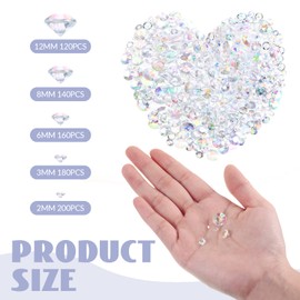 Hicarer 800 Pieces Diamond Decorations Acrylic Diamond Table Scatter Crystals for Table for Vase Fillers Party Table (AB Color, 12mm, 8mm, 6mm, 3mm, 2mm)