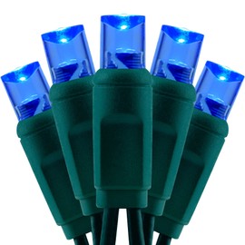 YULETIME Blue 5MM LED Christmas Lights, 33 ft 100 Count 4" Spacing One-Piece High Waterproof Wide Angle UL Certified String Light (Blue - Green Wire)