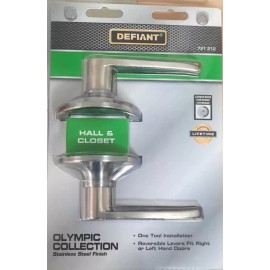 Defiant Hall and Closet Door Knob Stainless Steel Reversible Lever 721-212