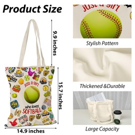 Ggjgrpx Softball Gifts for Women, Birthday Gift Ideas for Softball Lovers, Just A Girl Who Loves Softballs Canvas Tote Bag, Gifts for Sister Bestie Coworker Friendship