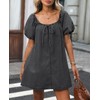Vidifid Women's Summer Denim Dress Puff Short Sleeve Square Neck