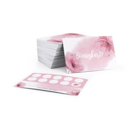 Blank Bonus Cards to Fill In (Pack of 100) Stamp Cards with Space for Customer Names and Company Stamps, Cards with Modern Designs (Floral Pink)