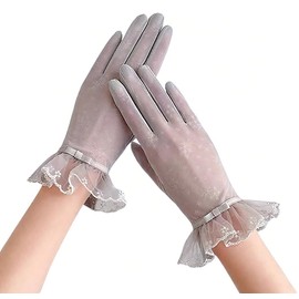 Ekieta Women's Gloves, UV Protection, Summer, All-Lace, Women's Gloves, UV Protection, Thin Gloves, UV Protection, Sun Protection, Anti-Slip, For Work Commutes, School, Bicycle, Driving, gray